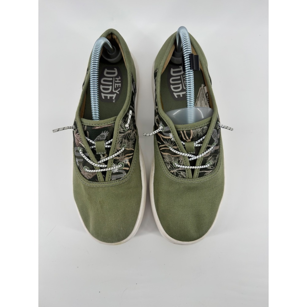Hey Dude Conway M Desert Green Canvas Slip On Sneakers Mens 9 Womens 11